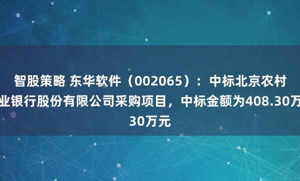 智股策略 东华软件（002065）：中标北京农村商业银行股份有限公司采购项目，中标金额为408.30万元